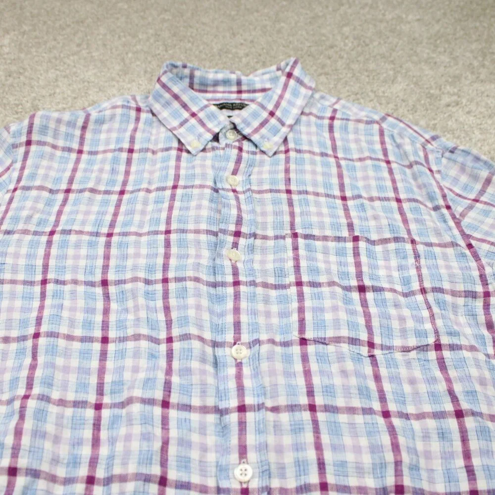 Banana Republic Camden Standard Fit Shirt Mens Medium‎ Red/Blue 100% Linen L/S